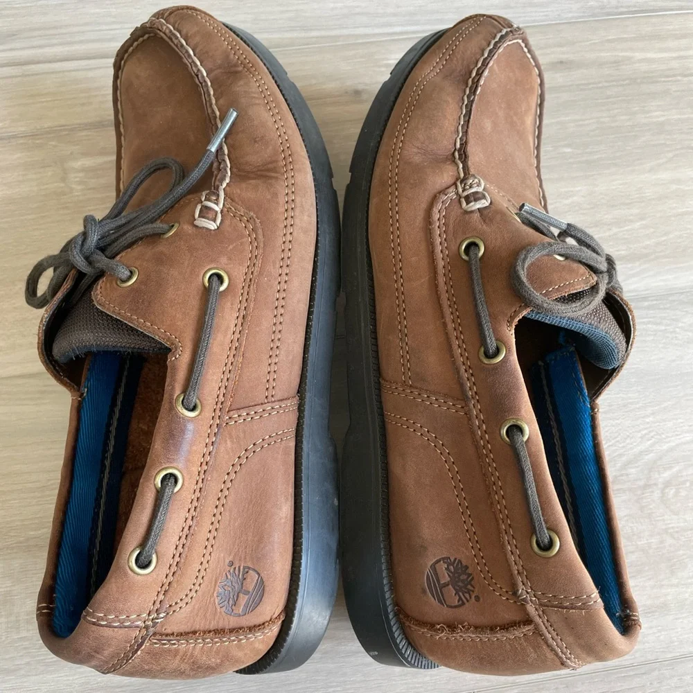 Timberland‎ Mens Size 10 Two-Eye Brown Leather Deck Shoes Lace Around